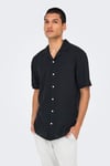 Onscaiden Keten ve Pamuk Karışımlı Slim Fit Kısa Kollu Erkek Gömlek 22025116 SİYAH