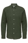 Onscaiden Keten ve Pamuk Karışımlı Slim Fit Erkek Gömlek 22012321 KOYU HAKİ