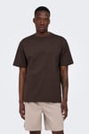 Onsfred % 100 Pamuk Relaxed Fit Bisiklet Yaka Erkek T Shirt 22022532 KOYU KAHVE