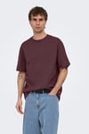 Onsfred % 100 Pamuk Relaxed Fit Bisiklet Yaka Erkek T Shirt 22022532 BORDO