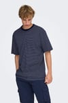 Onsfred Pamuklu Relaxed Fit Çizgili Bisiklet Yaka Erkek T Shirt 22036384 LACİVERT