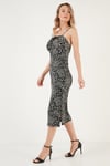 Önü Büzgülü İp Askılı Yırtmaçlı Fitted Midi Kadın Elbise 5865362 LEOPAR
