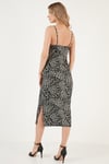 Önü Büzgülü İp Askılı Yırtmaçlı Fitted Midi Kadın Elbise 5865362 LEOPAR
