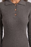 Örgü Desenli Regular Fit Düğmeli Polo Yaka Triko Kadın Bluz 26K0208K1 ANTRASİT MELANJ