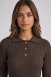 Örgü Desenli Regular Fit Düğmeli Polo Yaka Triko Kadın Bluz 26K0208K1 KAHVE