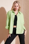 Oversize % 100 Pamuk Poplin Kadın Gömlek CF21S163867 FISTIK YEŞİL