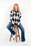 Oversize Baklava Desenli Düğmeli Kadın Polo Yaka Kazak 4615593 LACİVERT-TAŞ