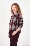 Oversize Baklava Desenli Düğmeli Kadın Polo Yaka Kazak 4615593 ANTRASİT-BORDO