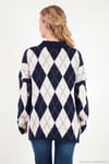 Oversize Baklava Desenli Düğmeli Kadın Polo Yaka Kazak 4615593 LACİVERT-TAŞ