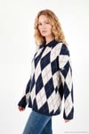 Oversize Baklava Desenli Düğmeli Kadın Polo Yaka Kazak 4615593 LACİVERT-TAŞ