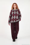 Oversize Baklava Desenli Düğmeli Kadın Polo Yaka Kazak 4615593 ANTRASİT-BORDO