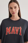 Oversize Bisiklet Yaka Logolu Kadın T Shirt 1600843-82185 ANTRASİT