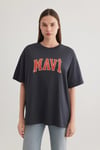Oversize Bisiklet Yaka Logolu Kadın T Shirt 1600843-82185 ANTRASİT