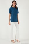 Oversize Bisiklet Yaka Yırtmaç Detaylı Kadın Bluz 5869000 İNDİGO