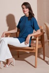 Oversize Bisiklet Yaka Yırtmaç Detaylı Kadın Bluz 5869000 İNDİGO