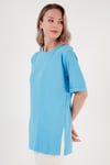 Oversize Bisiklet Yaka Yırtmaç Detaylı Kadın Bluz 5863683 BEBE MAVİ