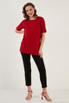 Oversize Bisiklet Yaka Yırtmaç Detaylı Kadın Bluz 5863683 KIRMIZI