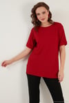 Oversize Bisiklet Yaka Yırtmaç Detaylı Kadın Bluz 5863683 KIRMIZI