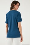 Oversize Bisiklet Yaka Yırtmaç Detaylı Kadın Bluz 5869000 İNDİGO
