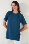 Oversize Bisiklet Yaka Yırtmaç Detaylı Kadın Bluz 5869000 İNDİGO
