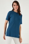 Oversize Bisiklet Yaka Yırtmaç Detaylı Kadın Bluz 5869000 İNDİGO