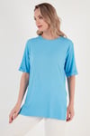 Oversize Bisiklet Yaka Yırtmaç Detaylı Kadın Bluz 5863683 BEBE MAVİ