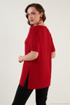 Oversize Bisiklet Yaka Yırtmaç Detaylı Kadın Bluz 5863683 KIRMIZI