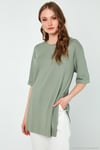 Oversize Bisiklet Yaka Yırtmaç Detaylı Kadın Bluz 5869000 ÇAĞLA
