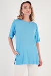 Oversize Bisiklet Yaka Yırtmaç Detaylı Kadın Bluz 5863683 BEBE MAVİ