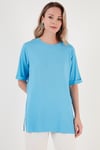 Oversize Bisiklet Yaka Yırtmaç Detaylı Kadın Bluz 5863683 BEBE MAVİ
