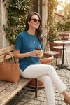 Oversize Bisiklet Yaka Yırtmaç Detaylı Kadın Bluz 5869000 İNDİGO