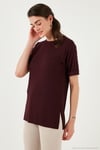 Oversize Bisiklet Yaka Yırtmaç Detaylı Kadın Bluz 5869000 VİŞNE