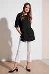 Oversize Bisiklet Yaka Yırtmaç Detaylı Kadın Bluz 5869000 SİYAH