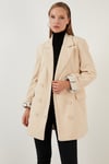 Oversize Çift Düğmeli Cepli Uzun Kadın Kaban 6230058 TAŞ