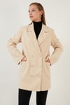 Oversize Çift Düğmeli Cepli Uzun Kadın Kaban 6230058 TAŞ
