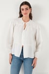 Oversize Fit Balon Kol Bağlamalı Yaka Detaylı Kadın Gömlek 6772618 BEYAZ