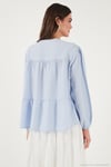 Oversize Fit Balon Kol Bağlamalı Yaka Detaylı Kadın Gömlek 6772618 BEBE MAVİ
