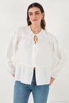 Oversize Fit Balon Kol Bağlamalı Yaka Detaylı Kadın Gömlek 6772618 BEYAZ