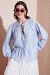 Oversize Fit Balon Kol Bağlamalı Yaka Detaylı Kadın Gömlek 6772618 BEBE MAVİ