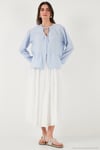 Oversize Fit Balon Kol Bağlamalı Yaka Detaylı Kadın Gömlek 6772618 BEBE MAVİ