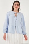 Oversize Fit Balon Kol Bağlamalı Yaka Detaylı Kadın Gömlek 6772618 BEBE MAVİ