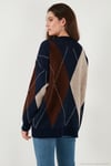 Oversize Fit Bisiklet Yaka Baklava Desenli Kadın Kazak 4615578 LACİVERT