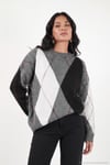 Oversize Fit Bisiklet Yaka Baklava Desenli Kadın Kazak 4615578 ANTRASİT