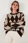 Oversize Fit Bisiklet Yaka Baklava Desenli Yumuşak Dokulu Kadın Kazak 4616223 KAHVE