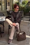 Oversize Fit Bisiklet Yaka Baklava Desenli Kadın Kazak 4615578 KAHVE