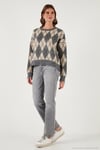 Oversize Fit Bisiklet Yaka Baklava Desenli Yumuşak Dokulu Kadın Kazak 4616223 GRİ