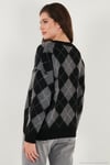 Oversize Fit Bisiklet Yaka Baklava Desenli Kadın Kazak 4615579 SİYAH