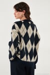 Oversize Fit Bisiklet Yaka Baklava Desenli Yumuşak Dokulu Kadın Kazak 4616223 LACİVERT