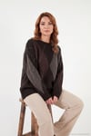 Oversize Fit Bisiklet Yaka Baklava Desenli Kadın Kazak 4615578 KAHVE
