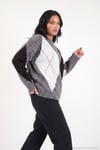 Oversize Fit Bisiklet Yaka Baklava Desenli Kadın Kazak 4615578 ANTRASİT